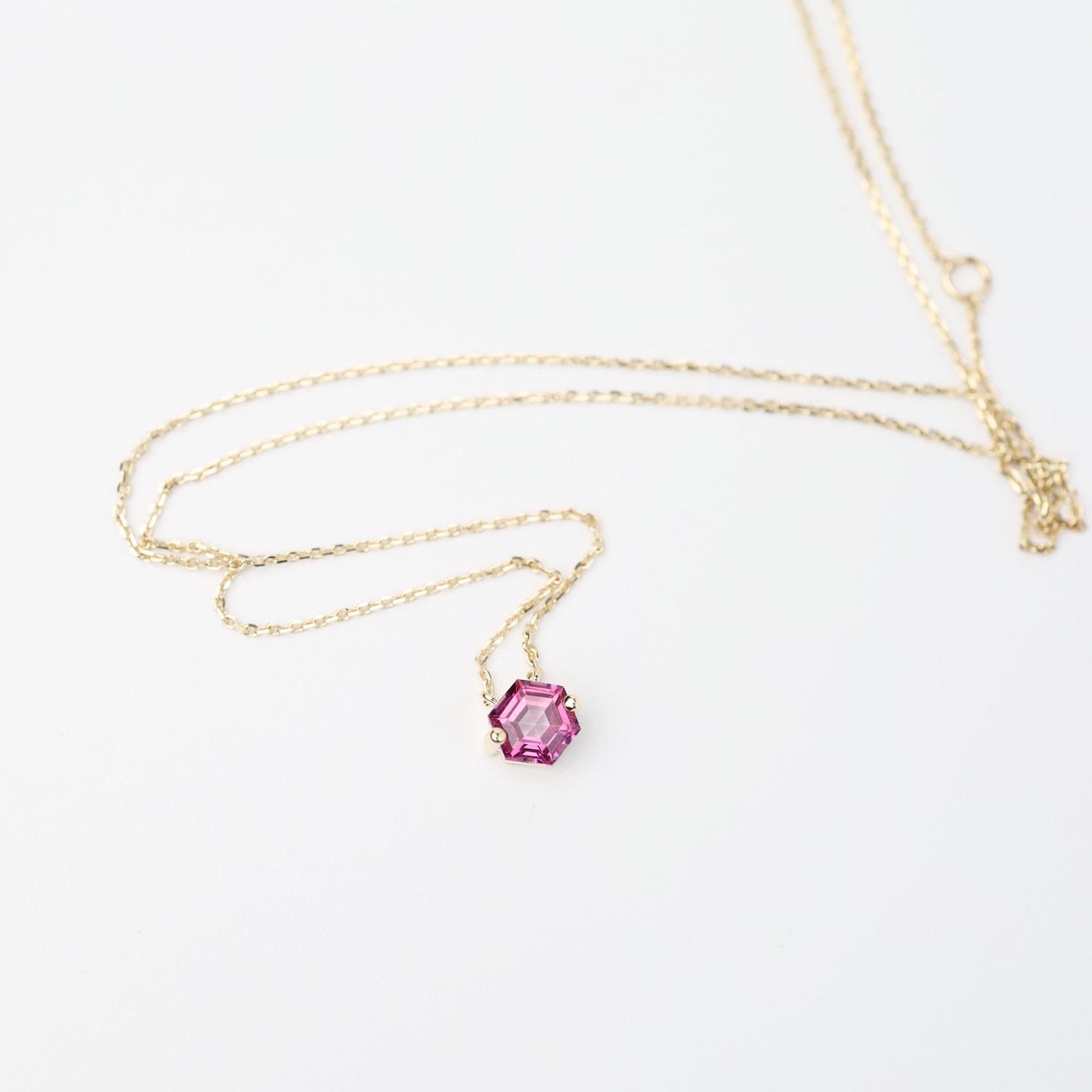 Load image into Gallery viewer, NKL-14K Yellow Gold Hexagon Pink Topaz Necklace
