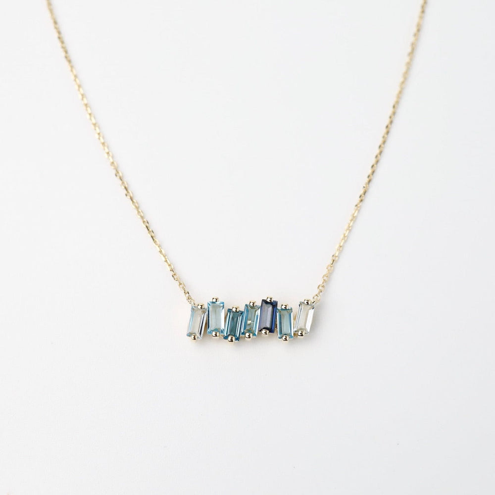 NKL-14K Yellow Gold Mixed Blue Baguette Bar Necklace