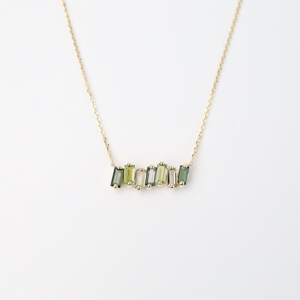 
                      
                        NKL-14K Yellow Gold Mixed Green Baguette Bar Necklace
                      
                    