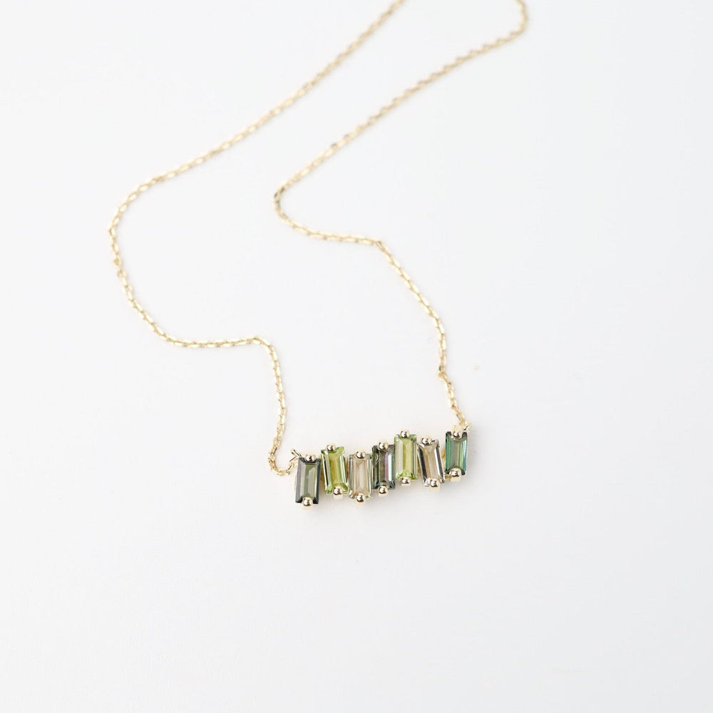 
                      
                        NKL-14K Yellow Gold Mixed Green Baguette Bar Necklace
                      
                    