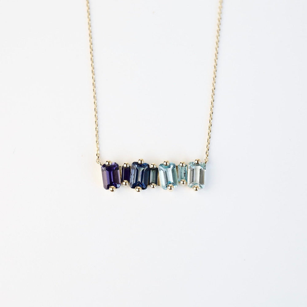 
                      
                        325 NKL-14K Yellow Gold Ombre BlueTopaz Bar Necklace
                      
                    