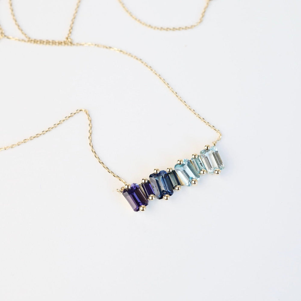 
                      
                        325 NKL-14K Yellow Gold Ombre BlueTopaz Bar Necklace
                      
                    