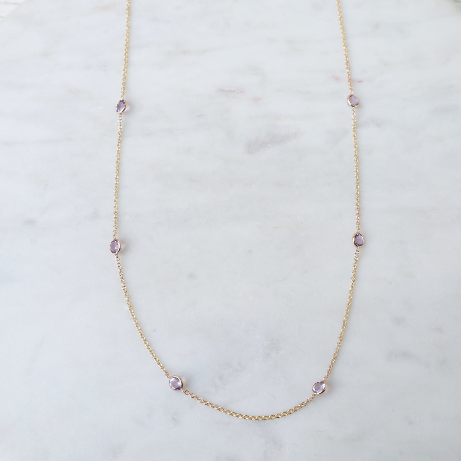 14K Rose Gold Pink Sapphire and Diamond Station Necklace