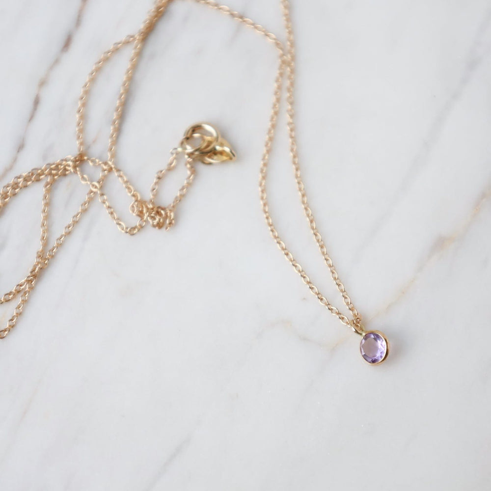 
                      
                        NKL-14K Yellow Gold & Pink Amethyst Solitaire Necklace
                      
                    