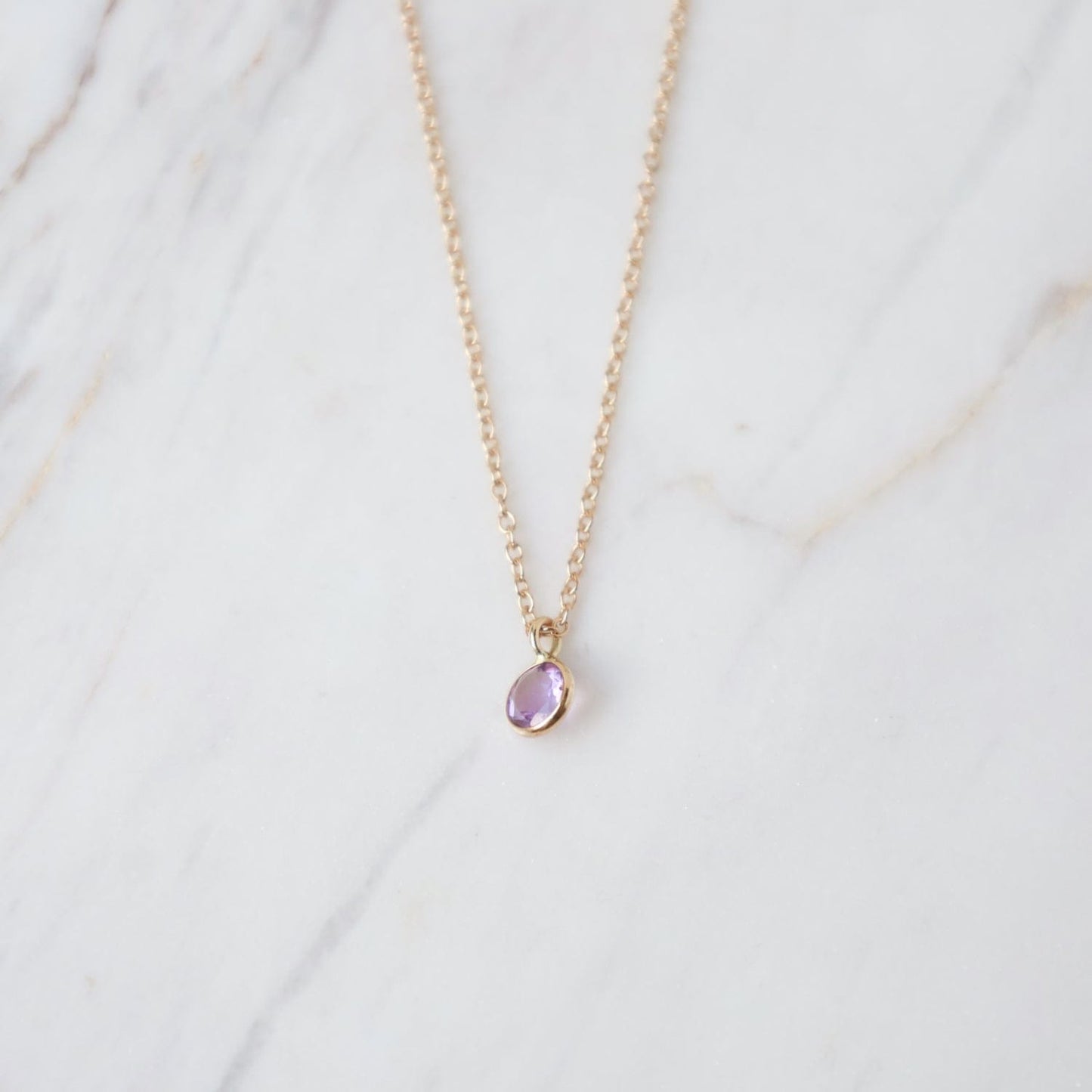 NKL-14K Yellow Gold & Pink Amethyst Solitaire Necklace