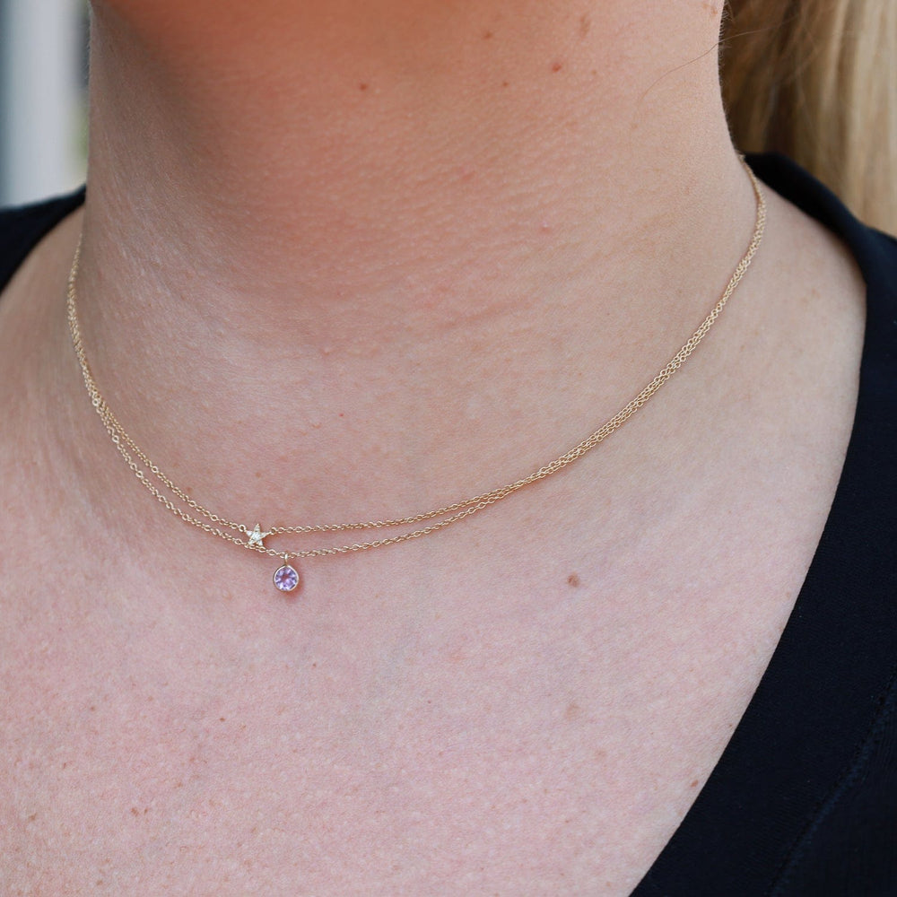 NKL-14K Yellow Gold & Pink Amethyst Solitaire Necklace