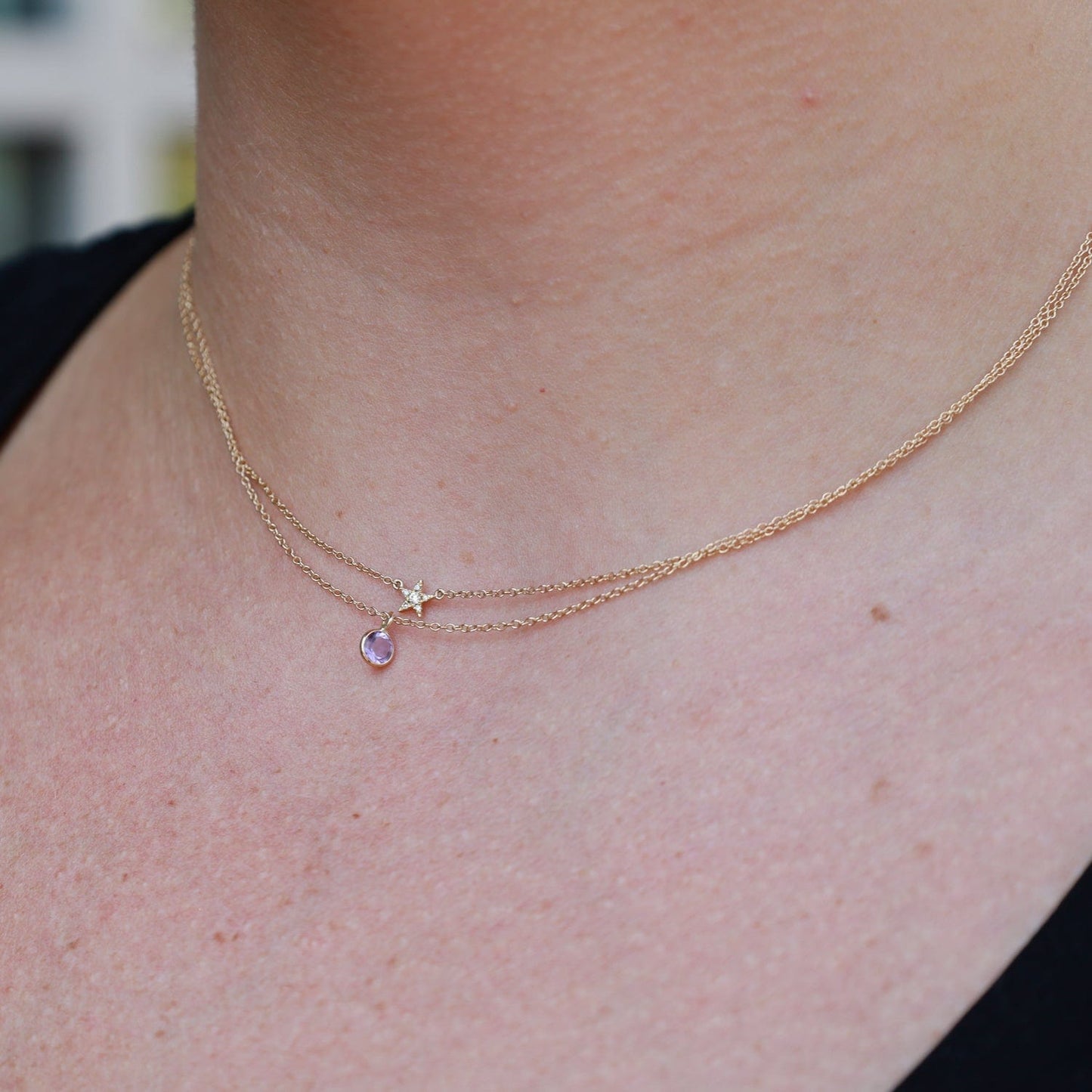 NKL-14K Yellow Gold & Pink Amethyst Solitaire Necklace