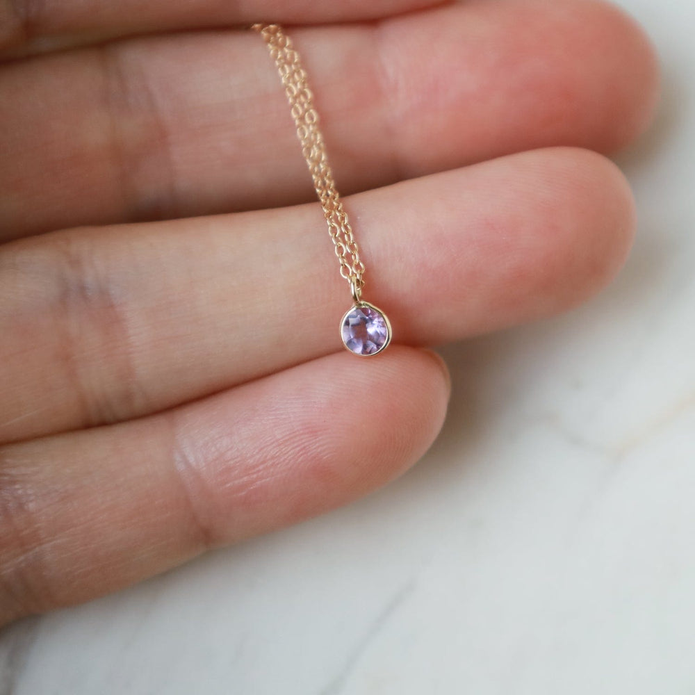 
                      
                        NKL-14K Yellow Gold & Pink Amethyst Solitaire Necklace
                      
                    