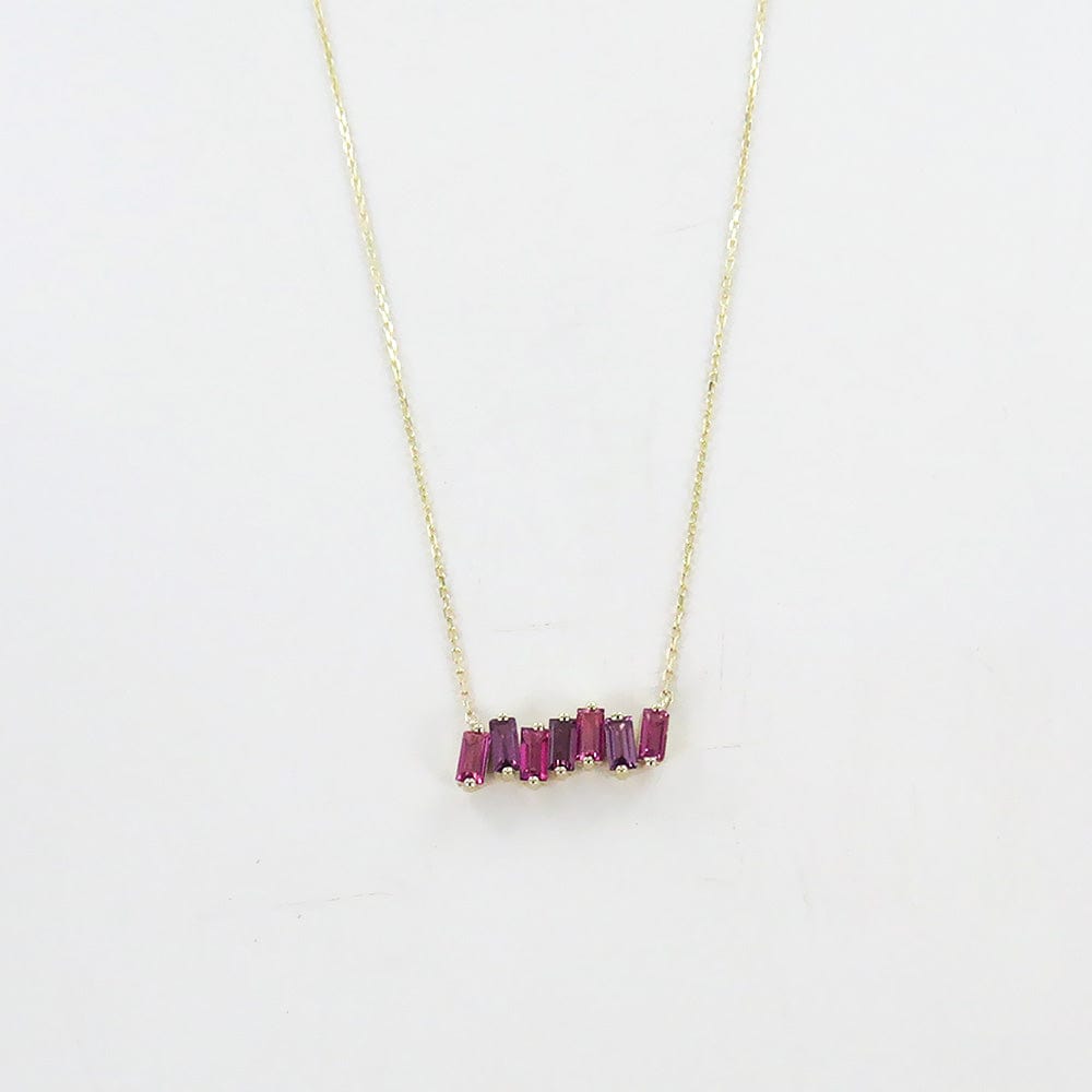 NKL-14K YELLOW GOLD PINK TOURMALINE AND RHODOLITE BAR