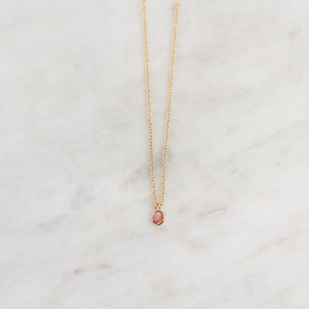 NKL-14K Yellow Gold & Pink Tourmaline Solitaire Necklace