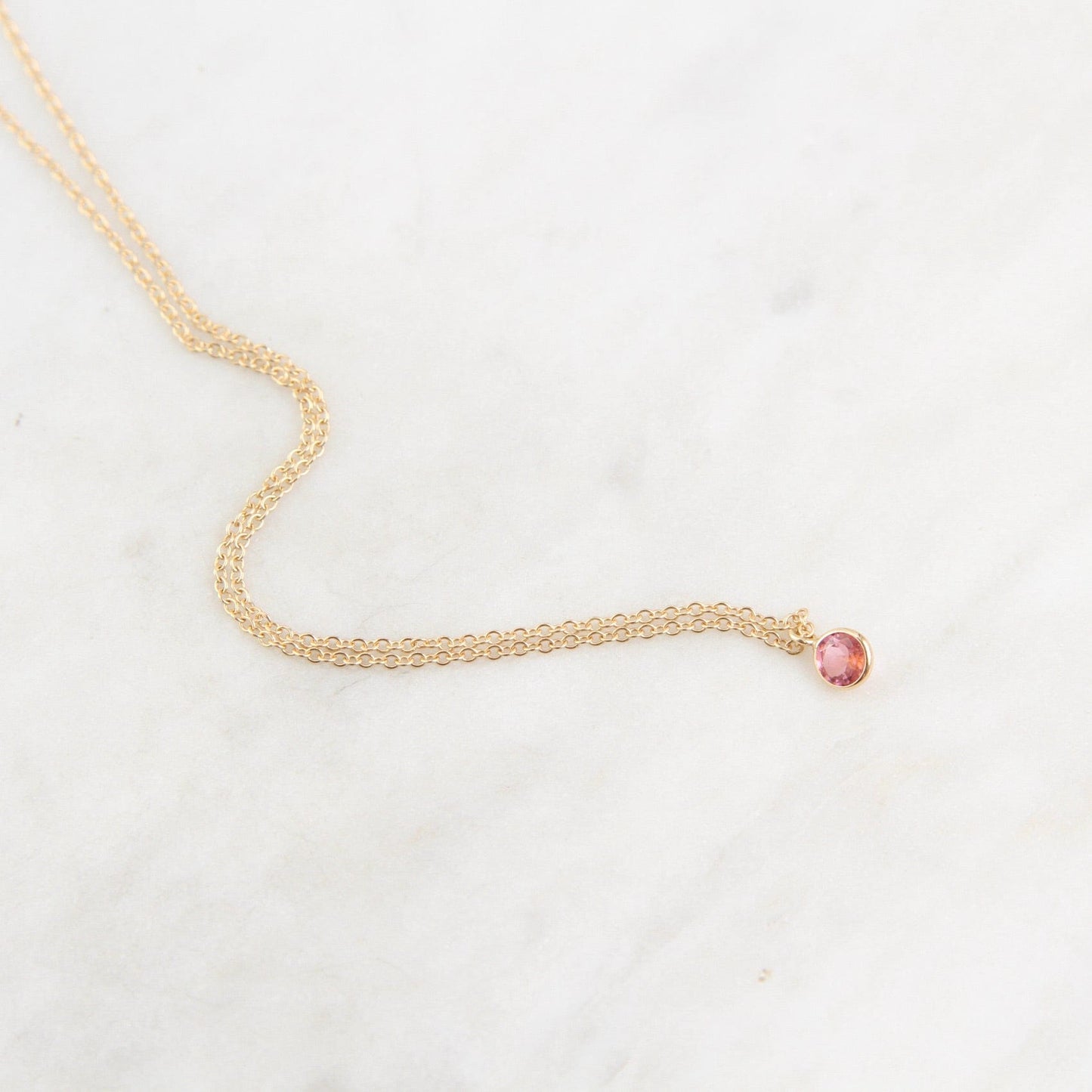 NKL-14K Yellow Gold & Pink Tourmaline Solitaire Necklace
