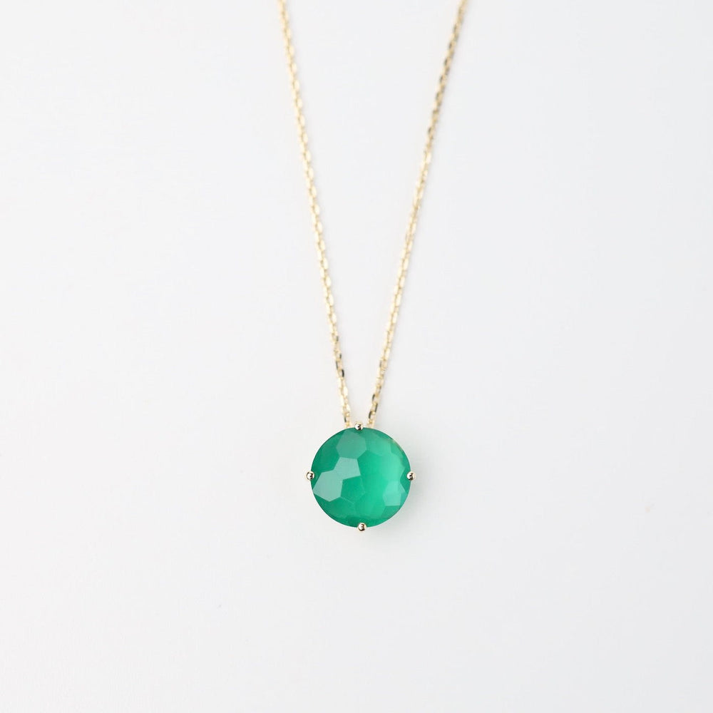 NKL-14K Yellow Gold Round Green Onyx Necklace