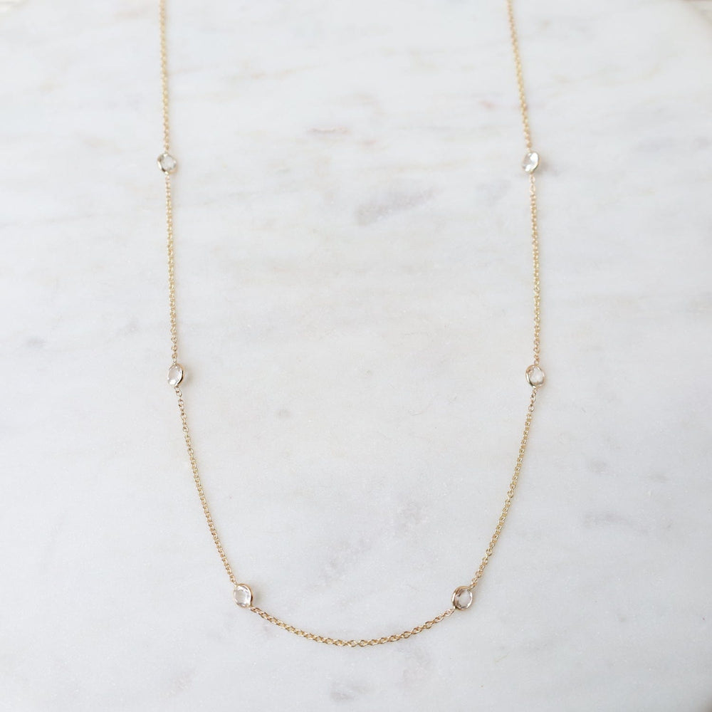 
                  
                    NKL-14K Yellow Gold & White Topaz 8 Stone Station Necklace
                  
                