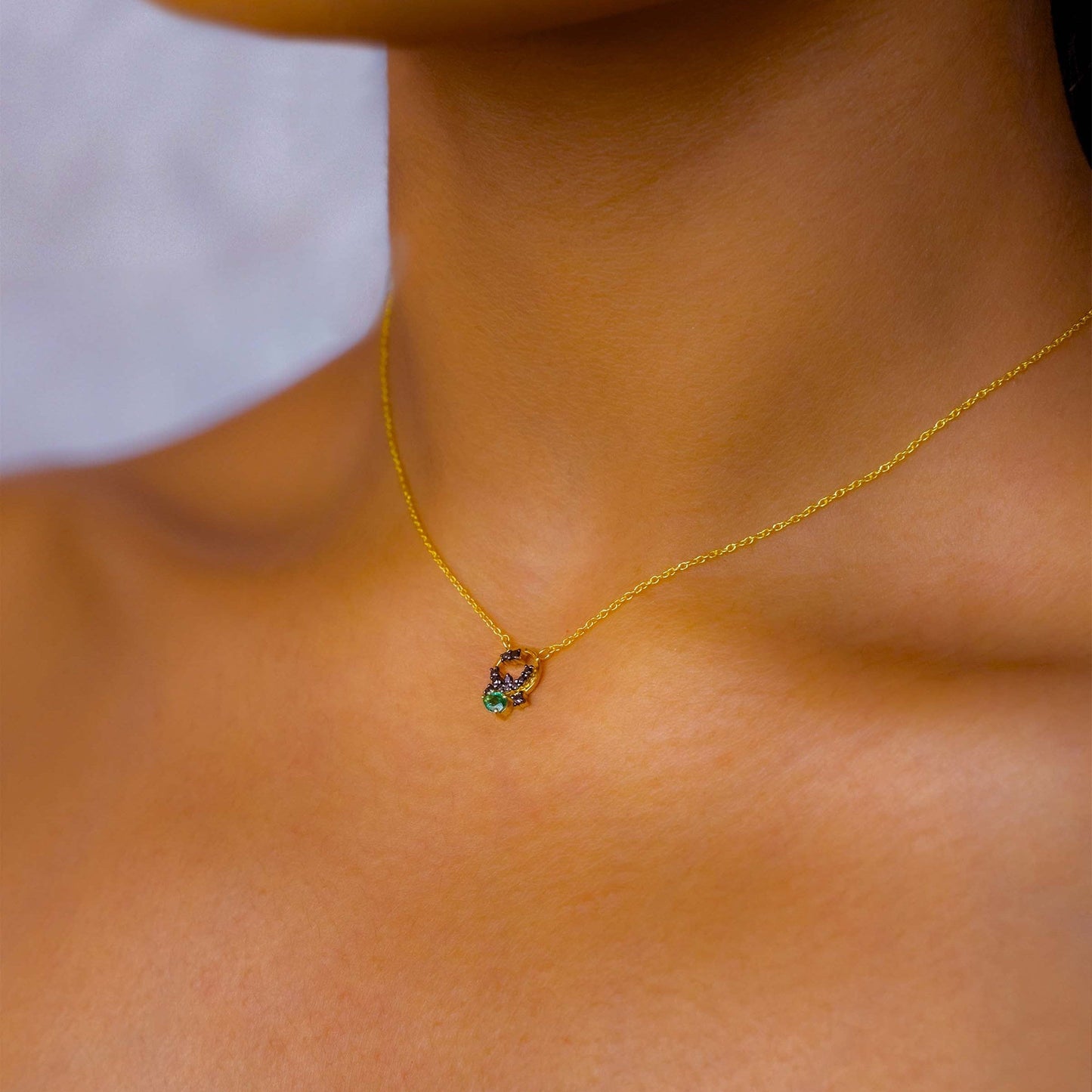 NKL-18K 18k Gold Gaia Pendant- Emerald & Black Diamond