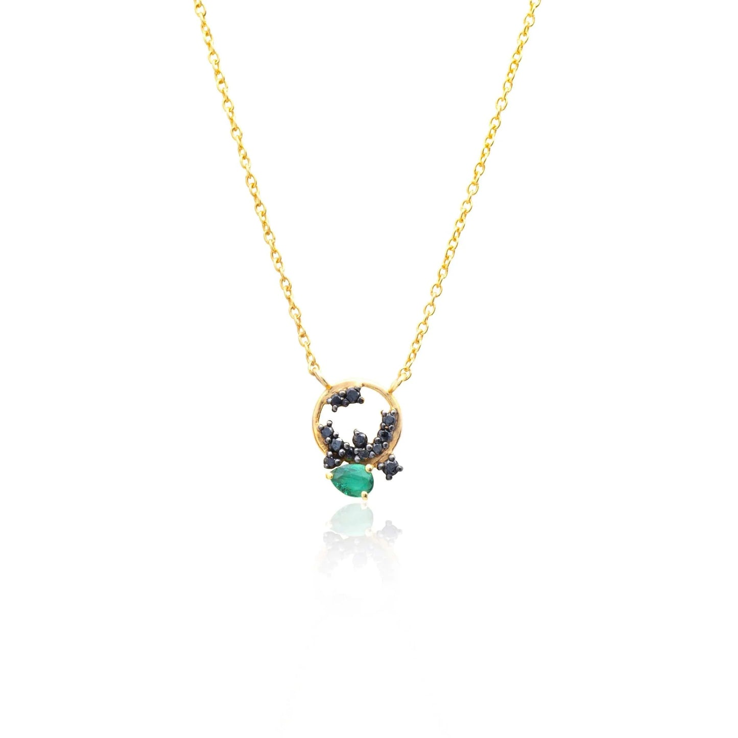 NKL-18K 18k Gold Gaia Pendant- Emerald & Black Diamond