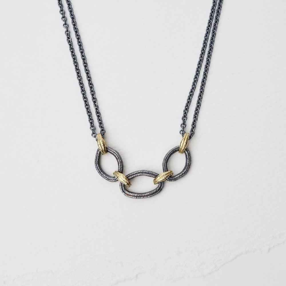 NKL-18K 18k & Oxidized Silver Organic Link Necklace