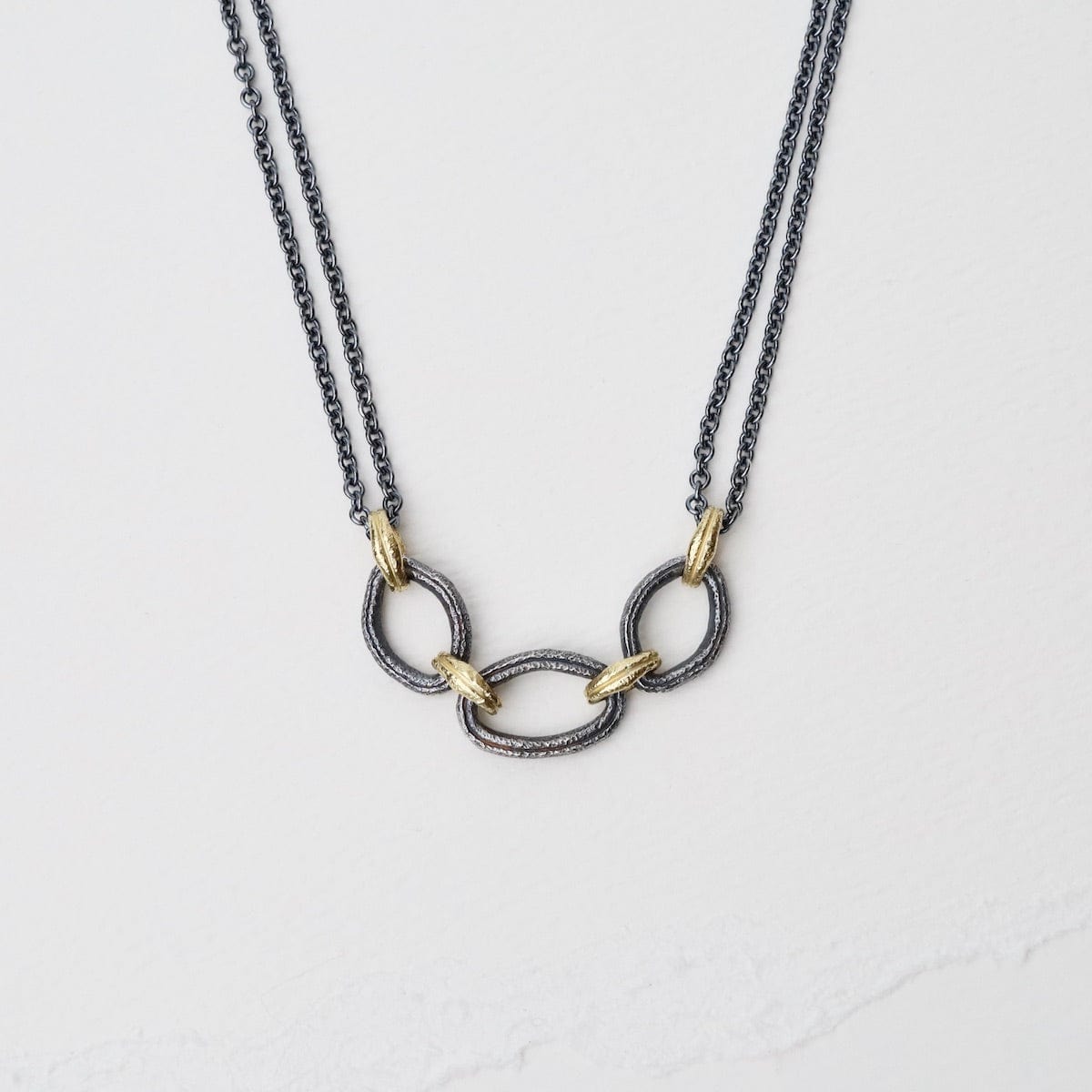 NKL-18K 18k & Oxidized Silver Organic Link Necklace