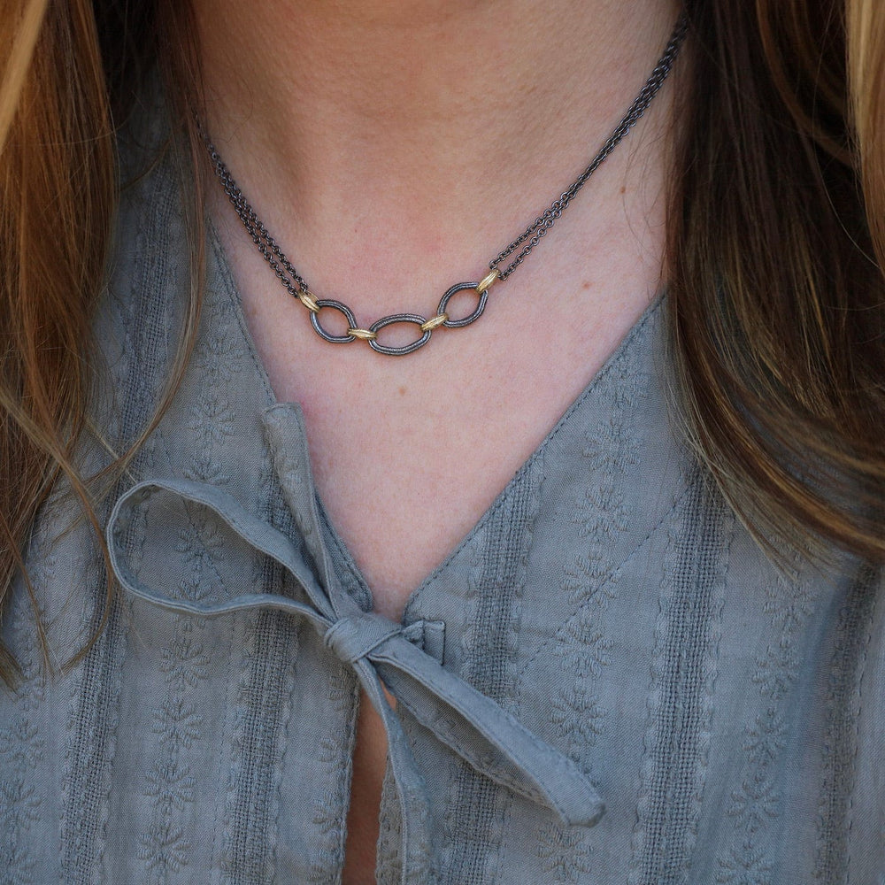 
                  
                    NKL-18K 18k & Oxidized Silver Organic Link Necklace
                  
                