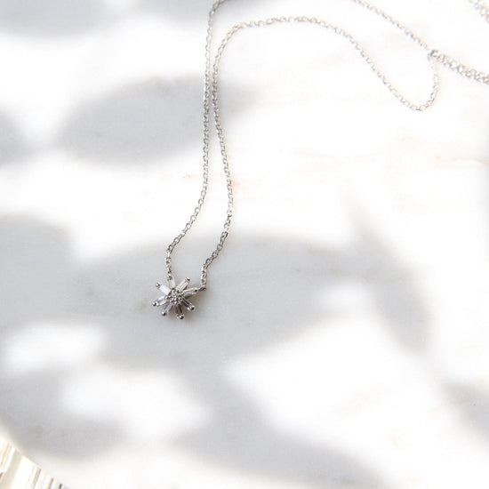 NKL-18K 18k White Gold Small Diamond Starburst Necklace