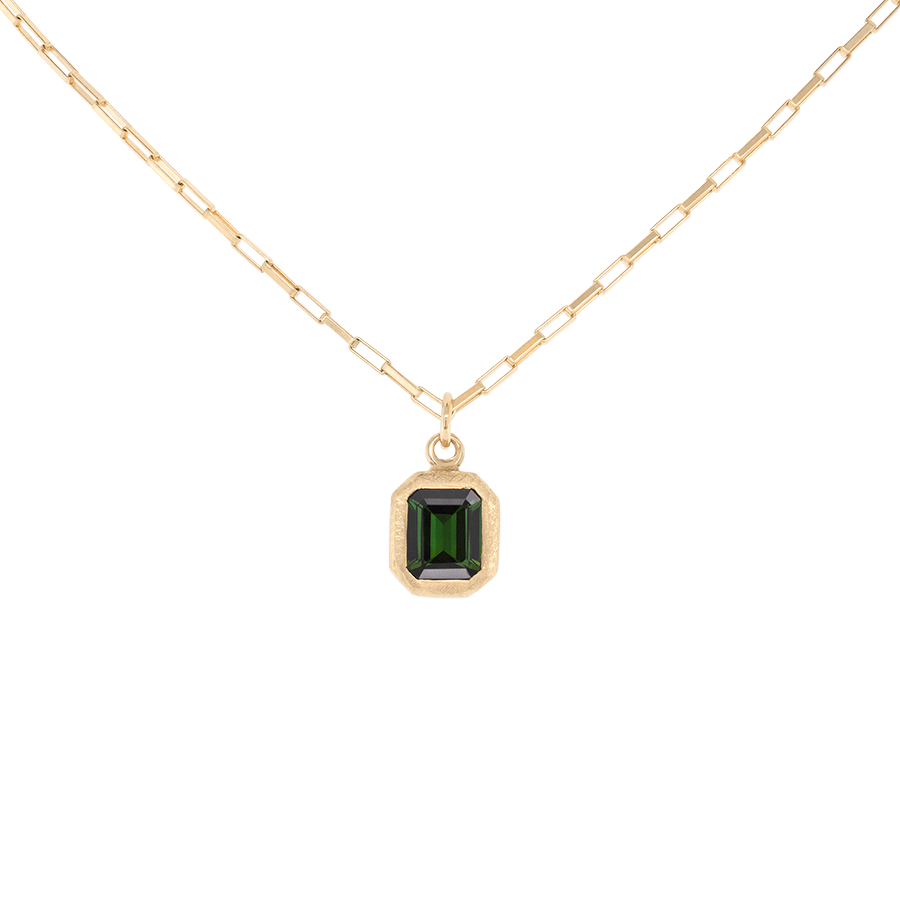 
                      
                        NKL-18K 'Boulder' Emerald Cut Green Tourmaline Pendant on Elongated Box Chain
                      
                    