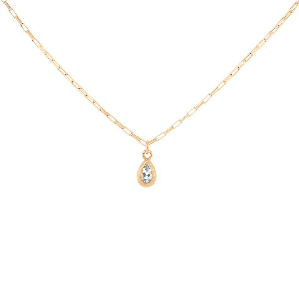 
                      
                        NKL-18K 'Boulder' Pear Aquamarine Pendant on Elongated Box Chain
                      
                    