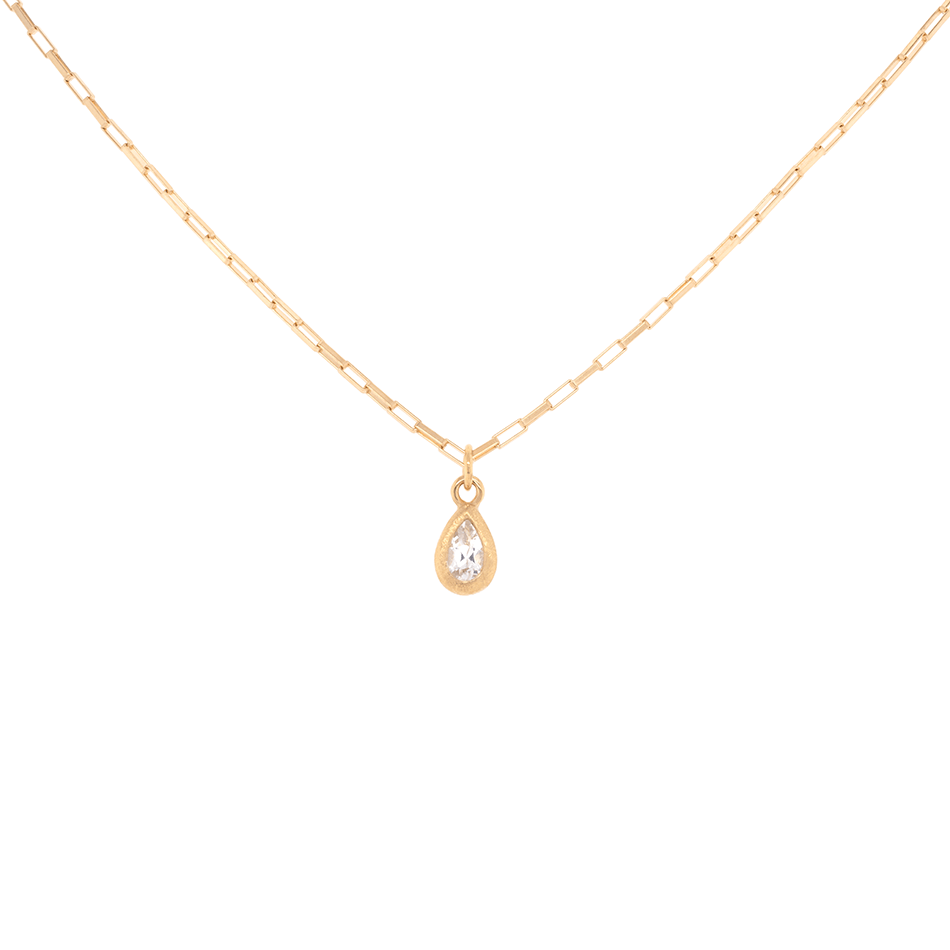 
                      
                        NKL-18K 'Boulder' Pear White Topaz Pendant on Elongated Box Chain
                      
                    