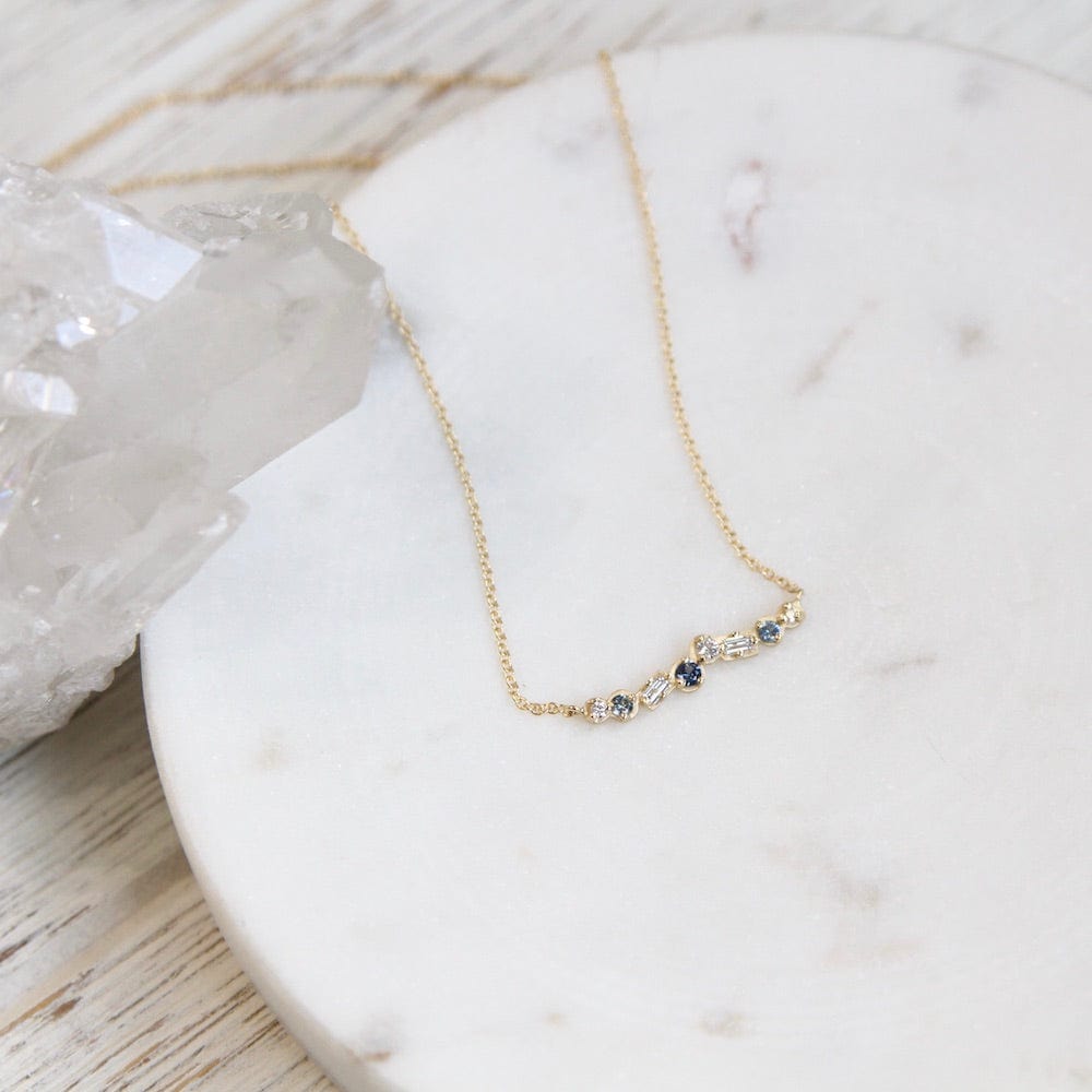 
                      
                        NKL-18K Cascade Diamond And Blue Sapphire Bar Necklace
                      
                    