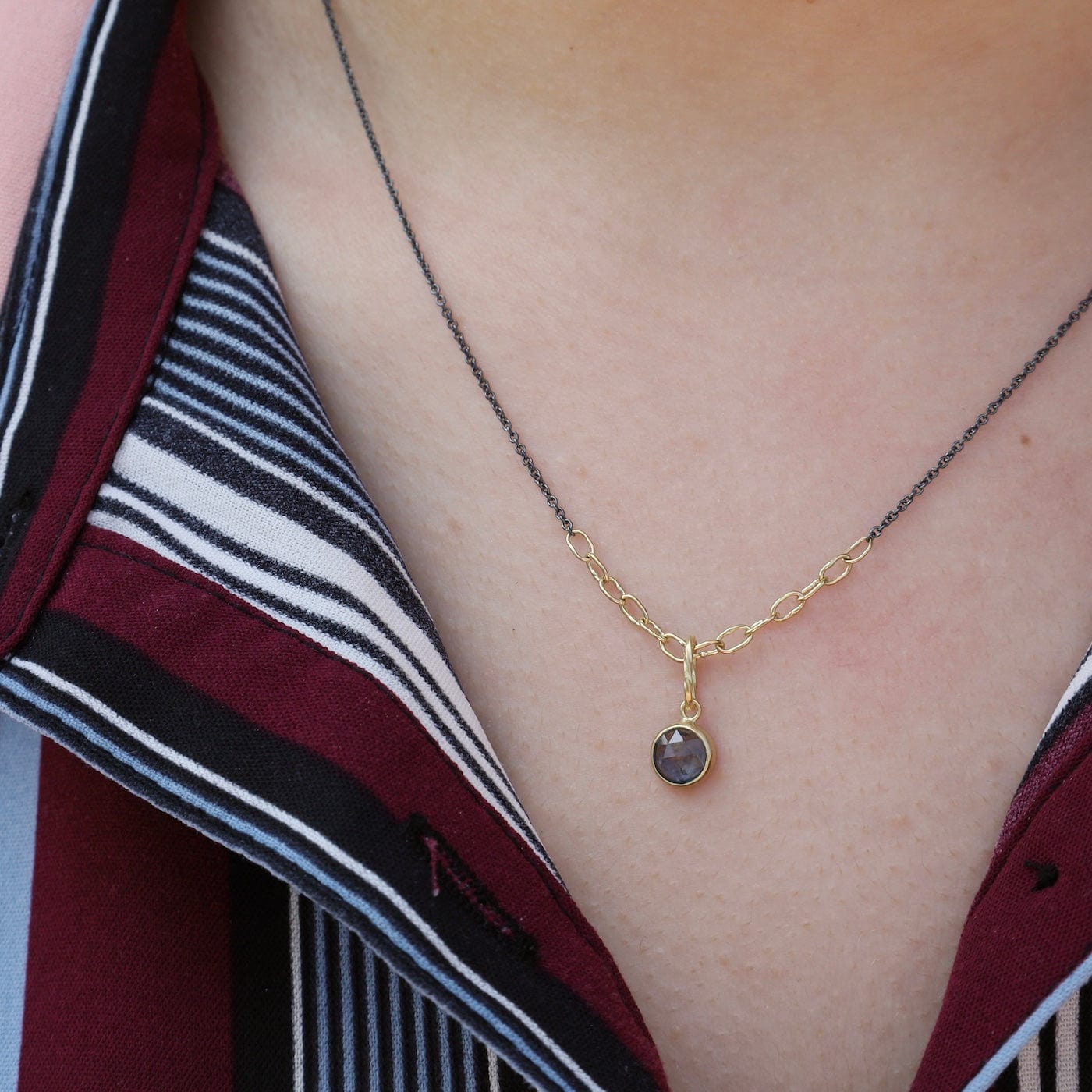 NKL-18K Cluster: 6mm Montana Sapphire Pendant on Murmur Ch