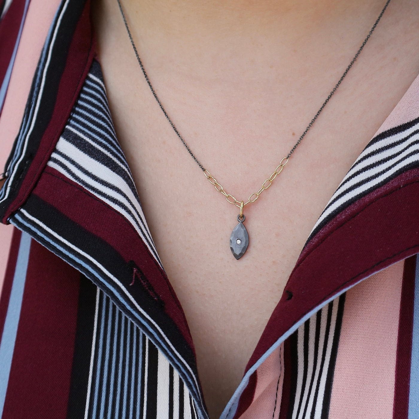 NKL-18K Cluster: Two Tone Marquise Pendant on Murmur Chain