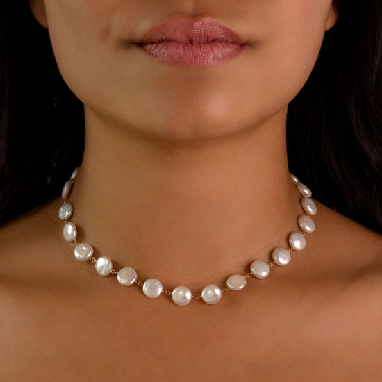 NKL-18K Coin Pearl Tied Necklace