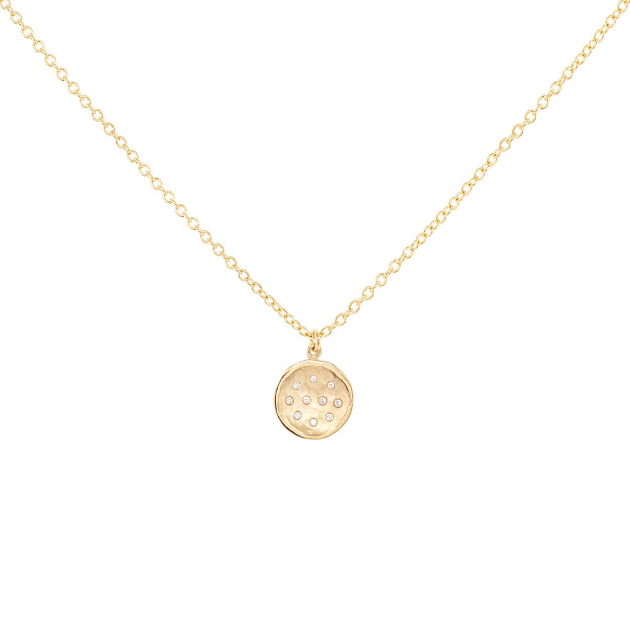 NKL-18K Diamond Spray 10mm Hammered Disc Necklace