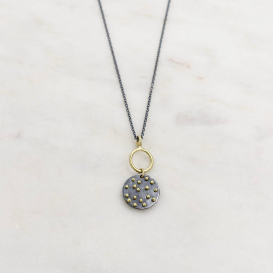 NKL-18K Double Moon Necklace in Oxidized Silver & 18k Gold