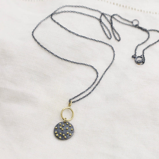 NKL-18K Double Moon Necklace in Oxidized Silver & 18k Gold