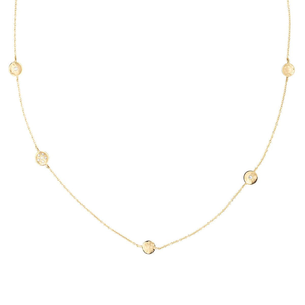 
                      
                        NKL-18K Eight Hammered Station 6mm Diamond Disc Necklace
                      
                    