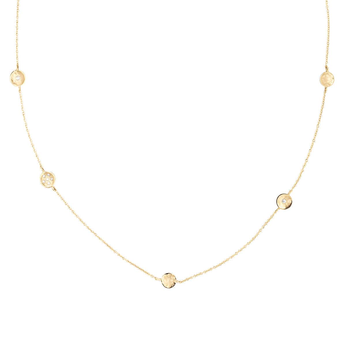 NKL-18K Eight Hammered Station 6mm Diamond Disc Necklace