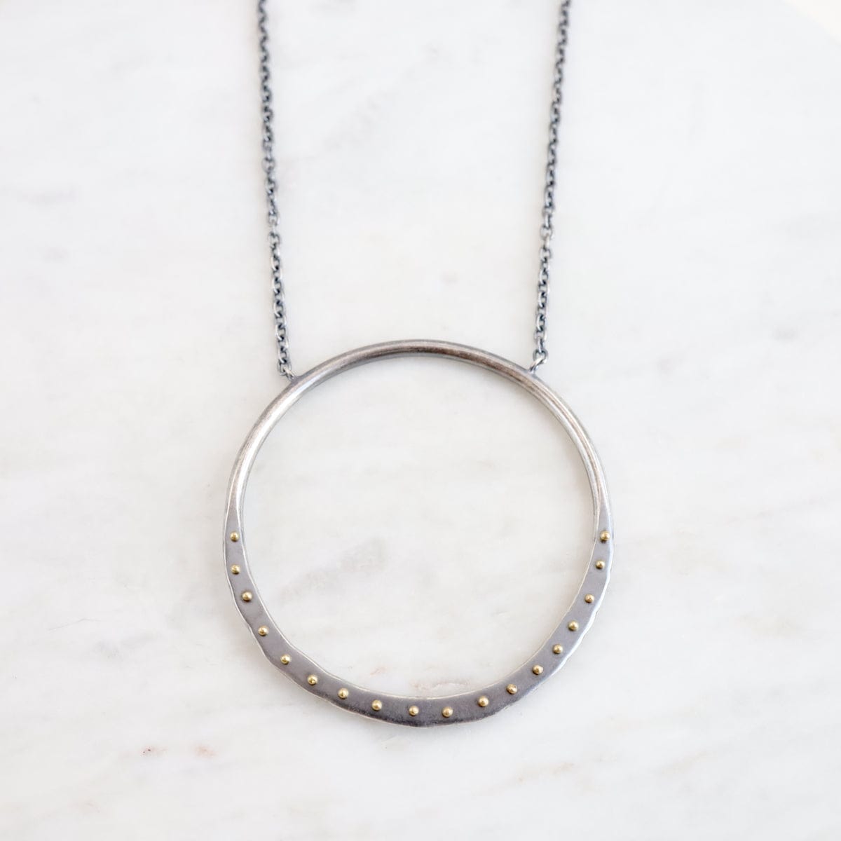 NKL-18K Gold Dot Crescent Necklace