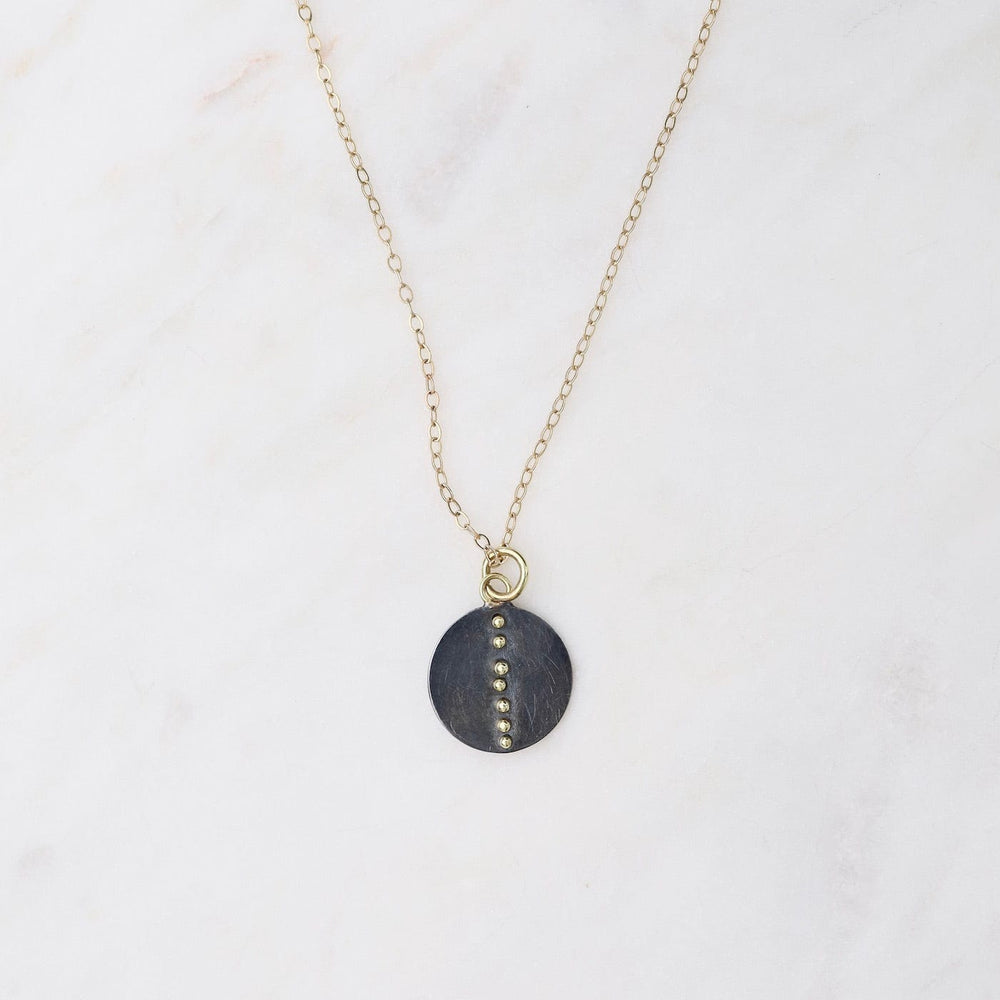 NKL-18K Gold Dot Disc Necklace- Oxidized Silver & 18k Gold Kinetic Dots