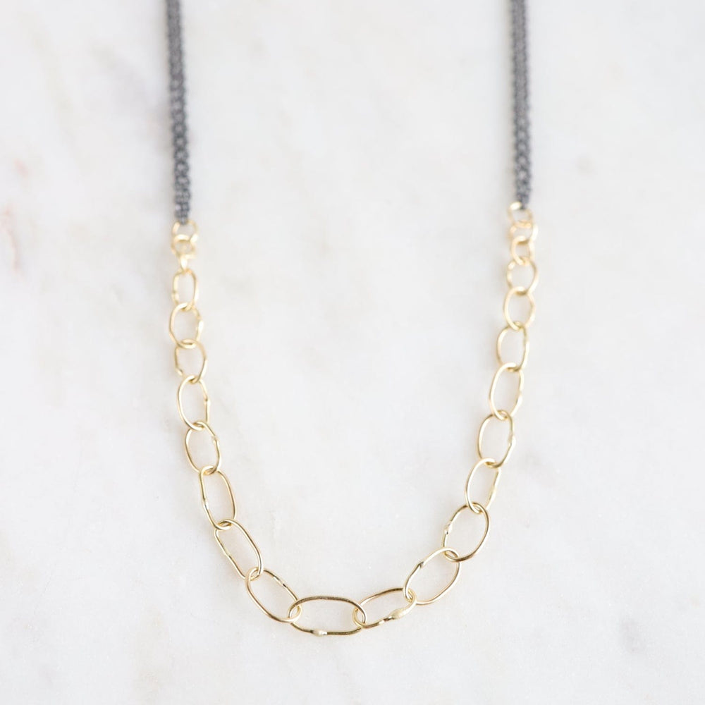 NKL-18K Handmade 18k Gold Links on Double Oxidized Silver Neacklace