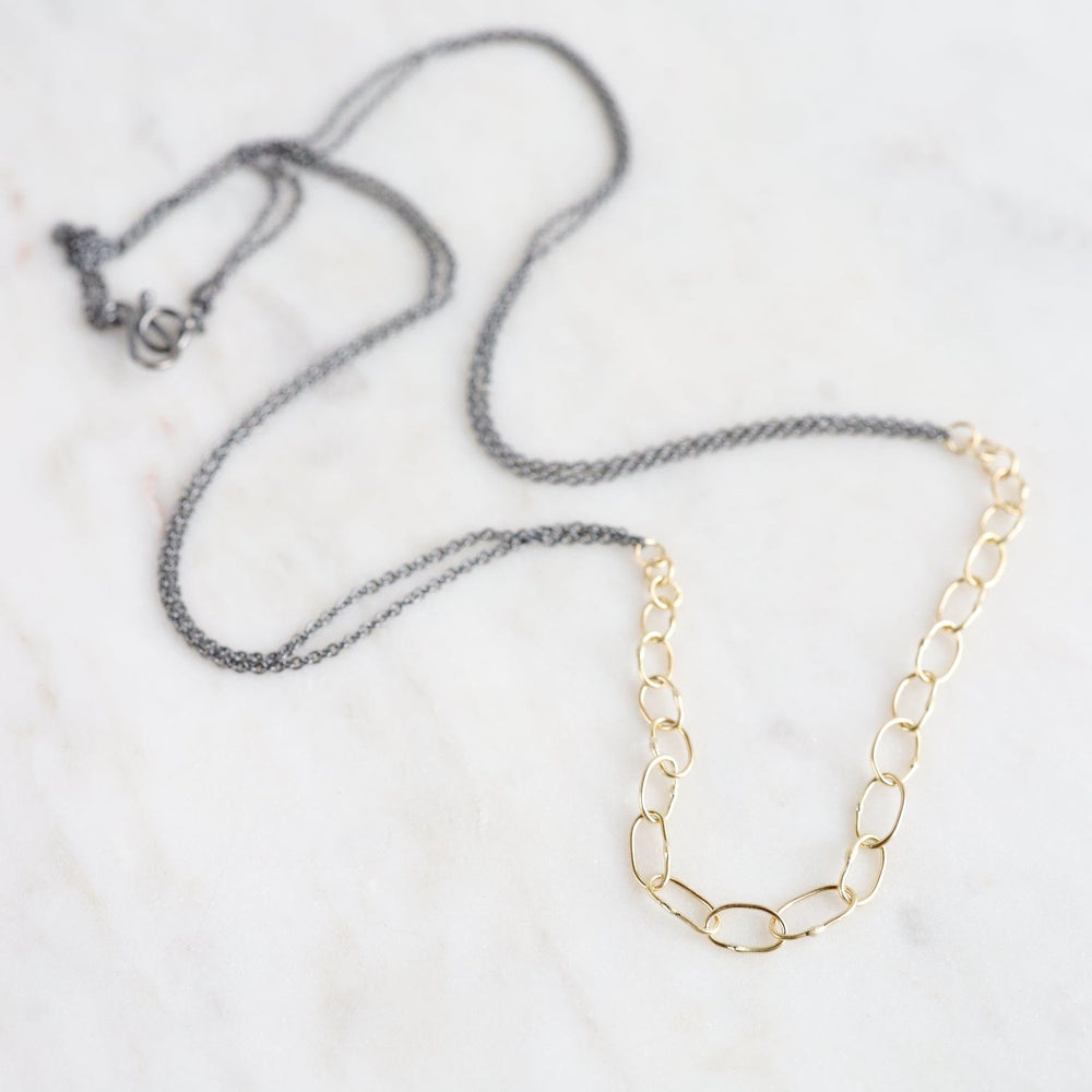 
                  
                    NKL-18K Handmade 18k Gold Links on Double Oxidized Silver Neacklace
                  
                