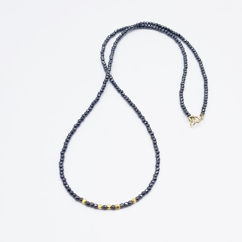 NKL-18K Hematite with 18K Hex Beads Necklace