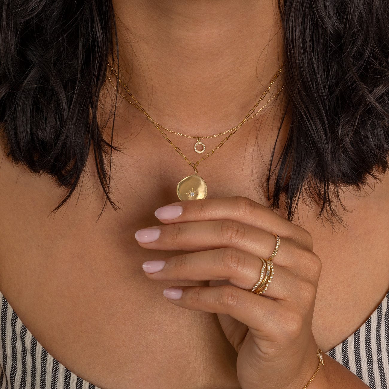 NKL-18K Luna Star Coin Paper Clip Diamond Necklace