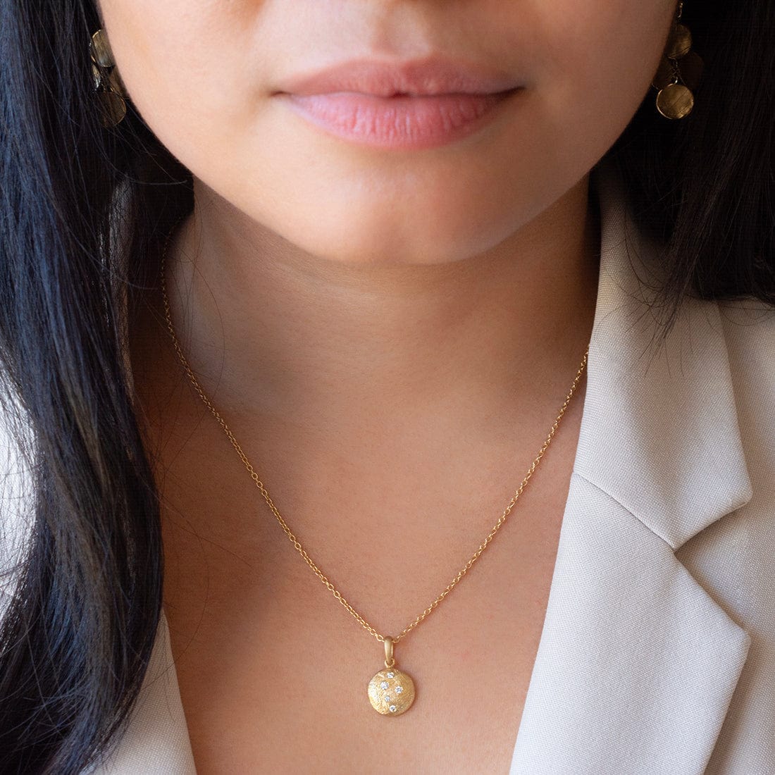 NKL-18K Medium 'Boulder' Dancing Diamond Disc Necklace
