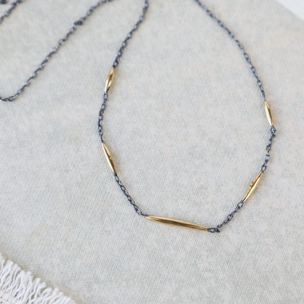 NKL-18K Murmur Necklace - oxidized silver and brushed 18k