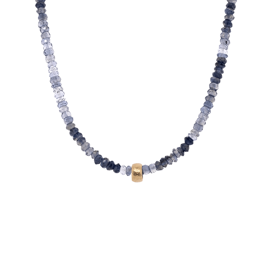 NKL-18K Natural Iolite Gemstone `Boulder Bead` Necklace