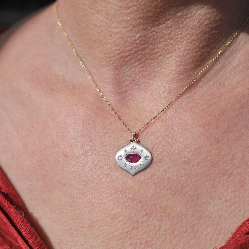 NKL-18K One of a Kind Two Tone Ruby Pendant