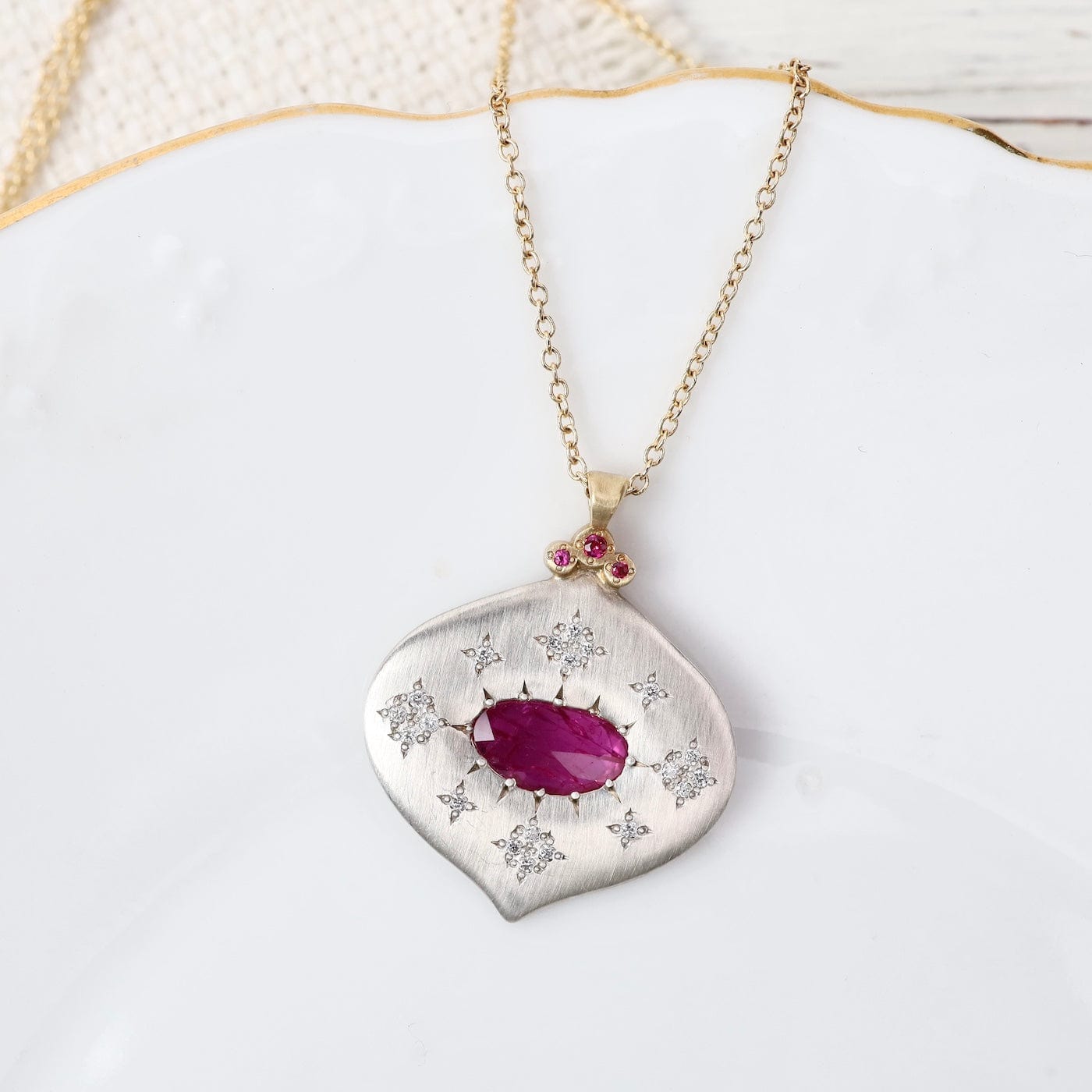 NKL-18K One of a Kind Two Tone Ruby Pendant