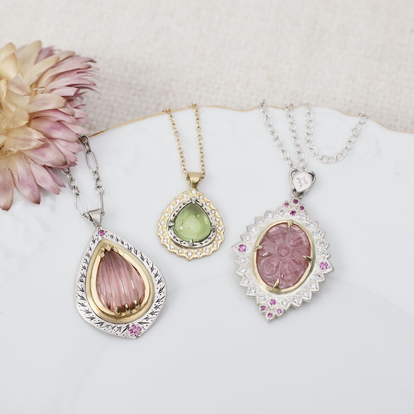 NKL-18K OOK Green Tourmaline Flame Pendant