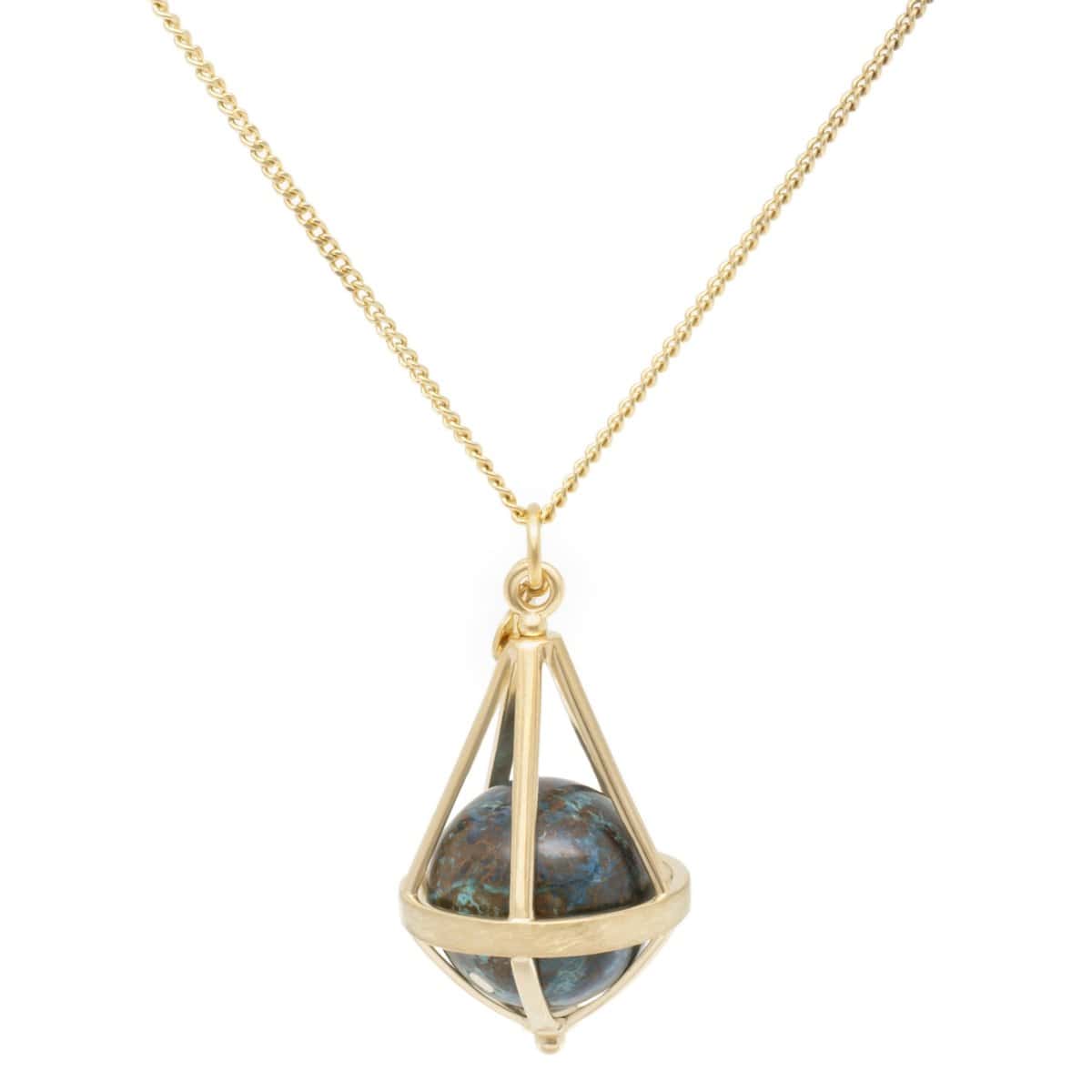 NKL-18K Pentagonal Cage Necklace ~ Chrysocolla