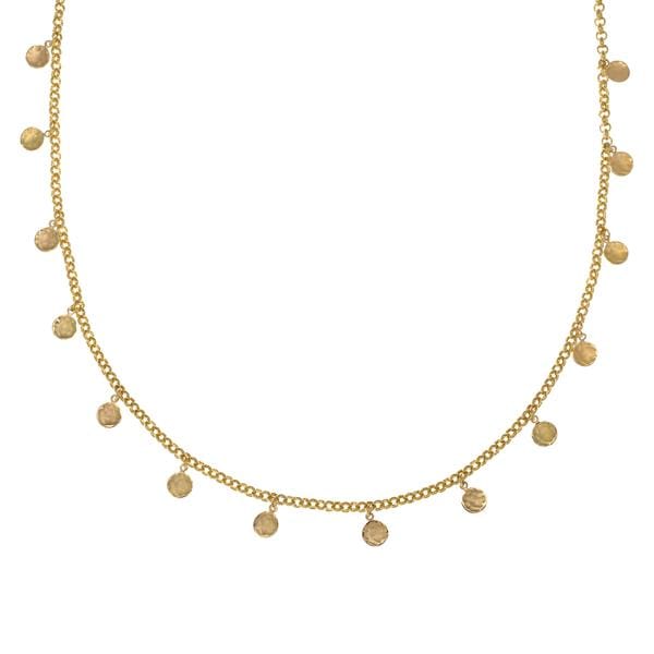 NKL-18K Rolo Mini Hammered Disc Station Necklace