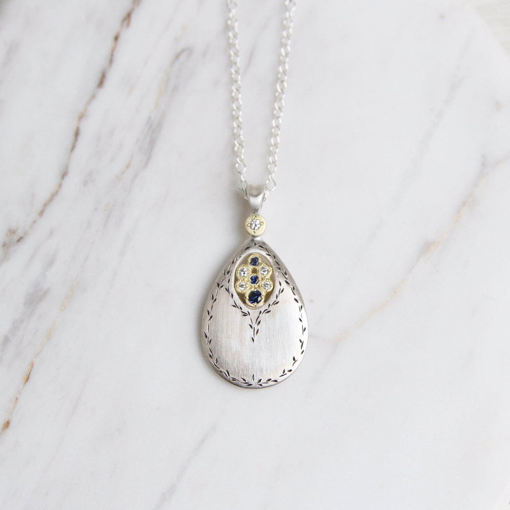 NKL-18K Secret Garden Drop Pendant in Sapphire & Diamond